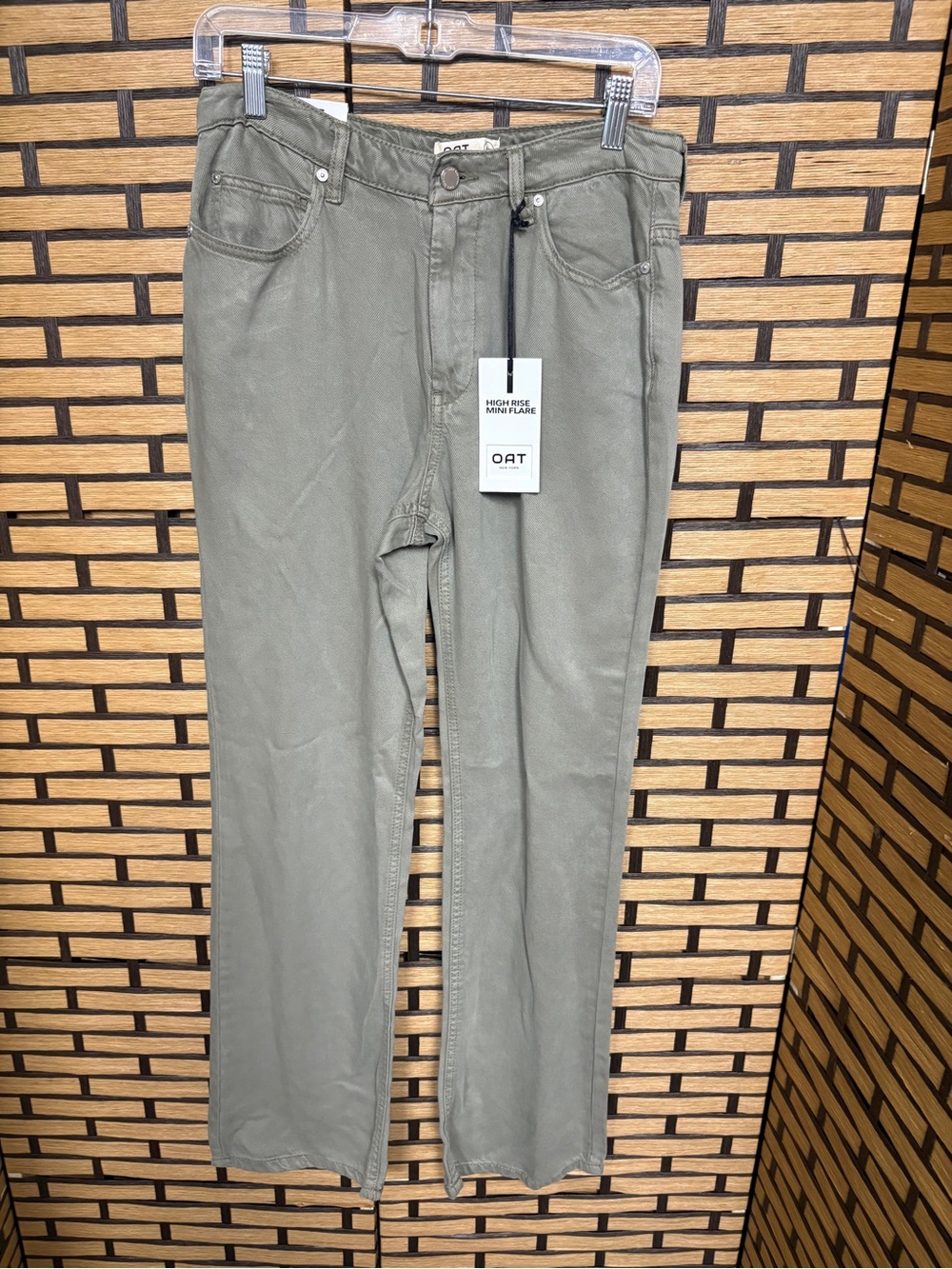 Oat Olive green high rise mini flare jeans size 4